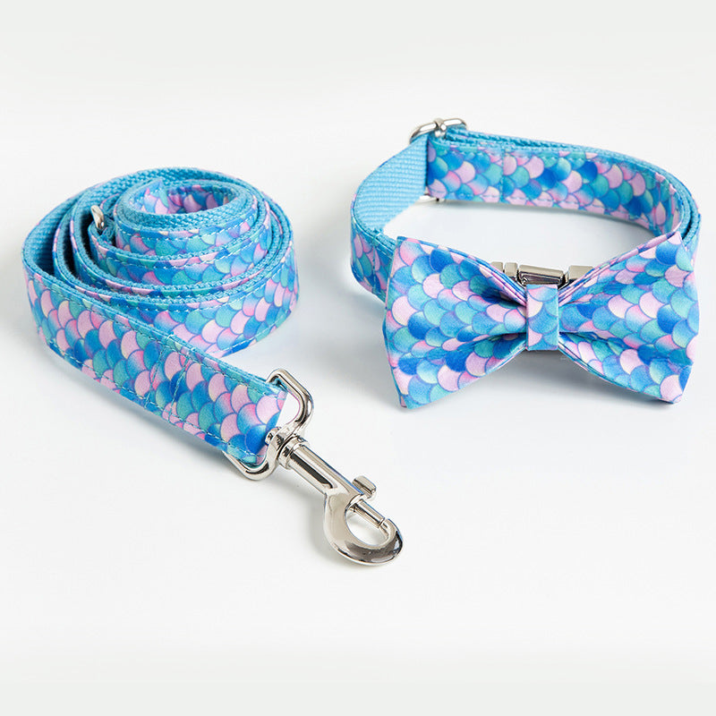 Pettns | Mermaid-Inspired Dog Collar and Leash Set with Rose Gold Tone and Bow Accent