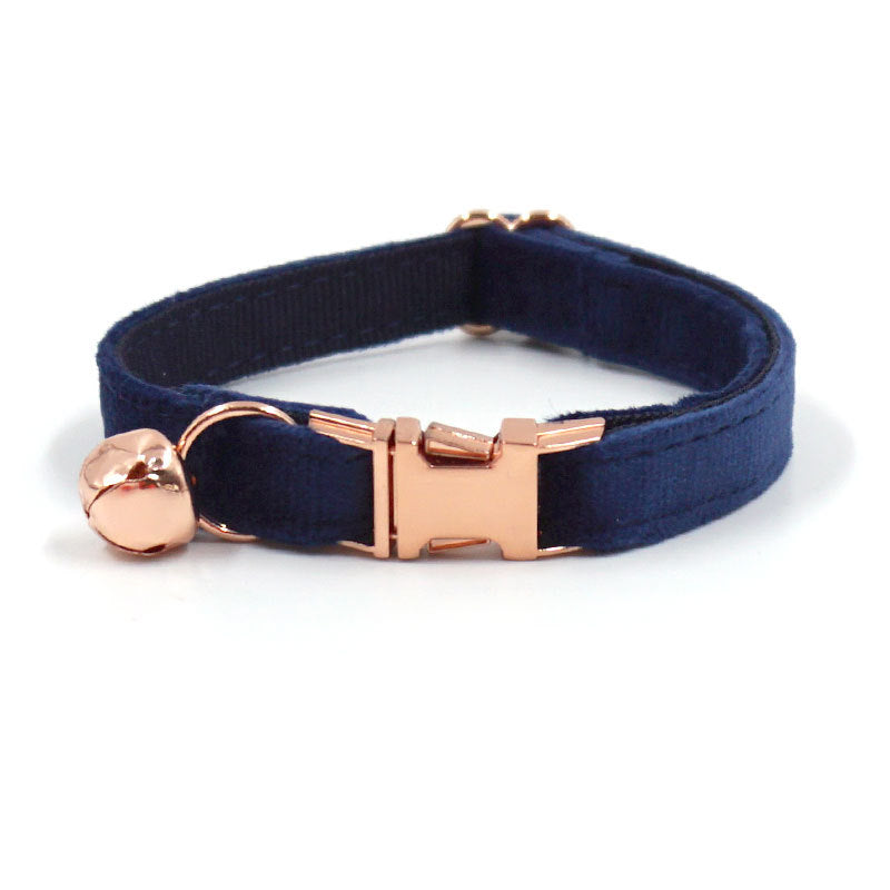 Pettns | Adjustable Blue Cat Collar with Bell, Rose Gold Buckle and Optional Engraving