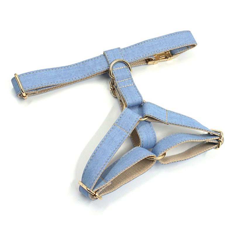Pettns | Light Denim Style Dog Harness with Gold-Tone Buckle for Everyday Outings