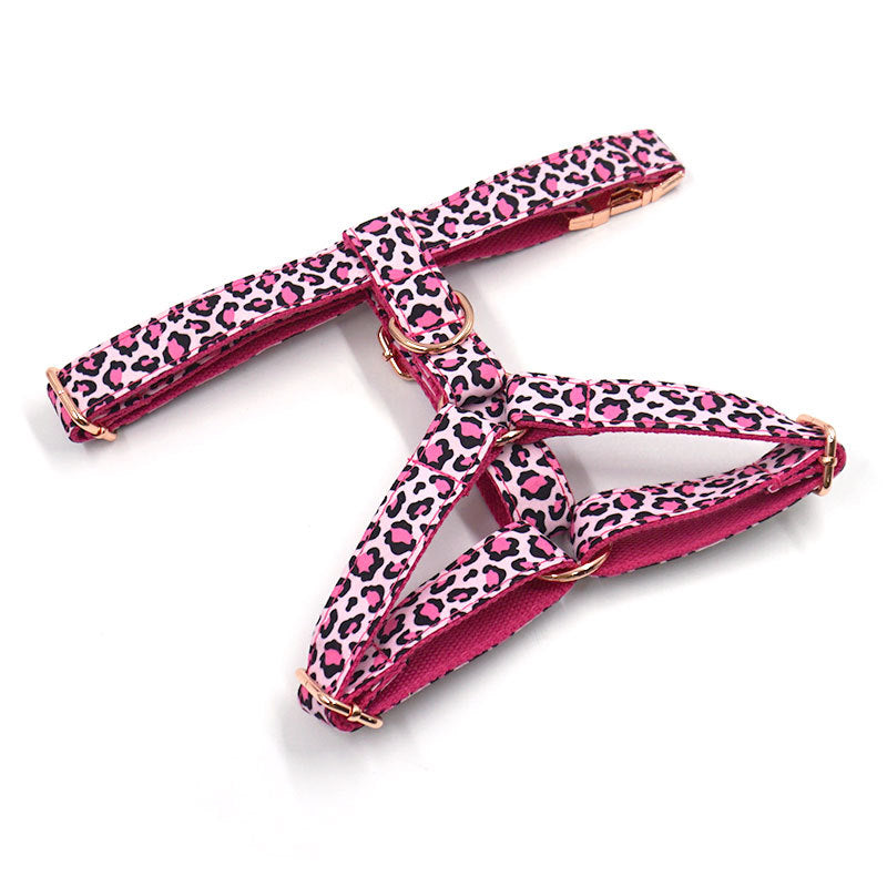 Pettns | Pink Leopard Print Dog Vest Harness with Rose Gold–Tone Buckle for Everyday Walks