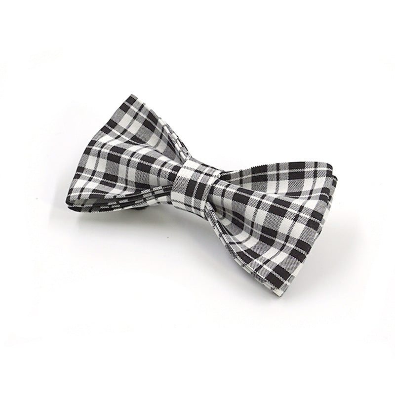 Pettns | Black and White Plaid Dog Collar and Leash Set with Classic Bow Accent