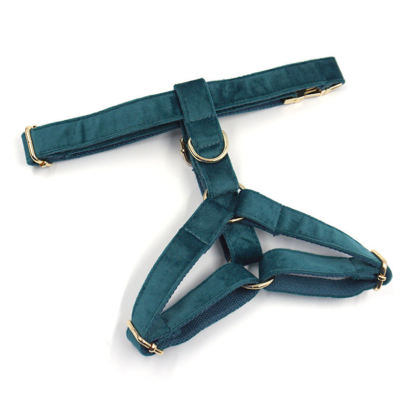 Pettns | Gemstone Green Velvet Dog Harness with Gold-Tone Buckle for Everyday Walks