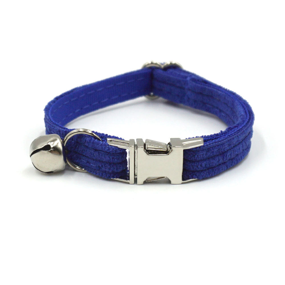 Pettns | Sapphire Blue Corduroy Cat Collar with Bow Detail, Bell and Optional Engraving