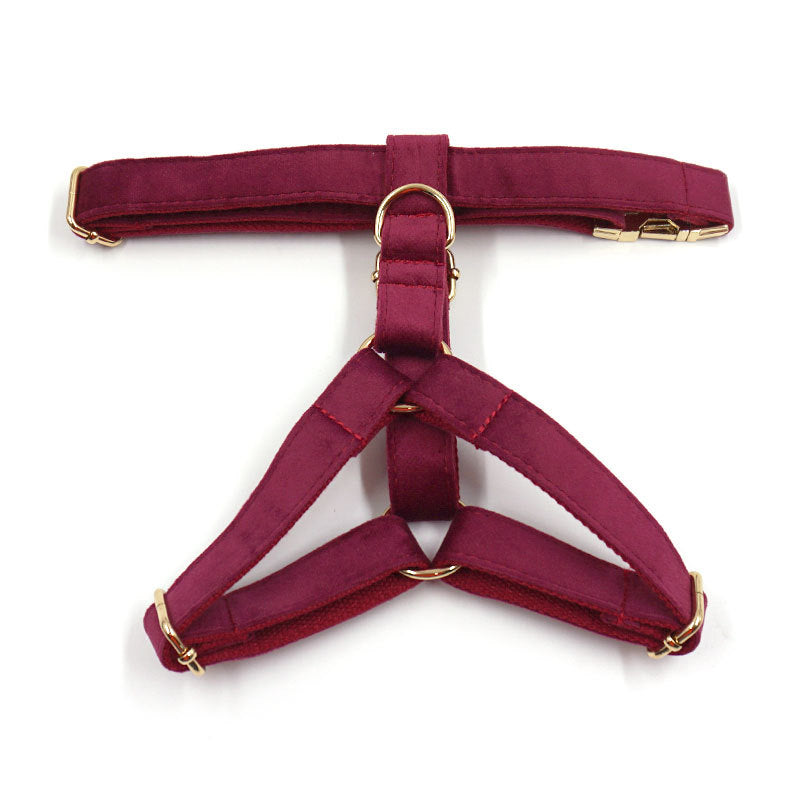 Pettns | Burgundy Velvet Dog Vest Harness with Gold-Tone Buckle for Everyday Walks