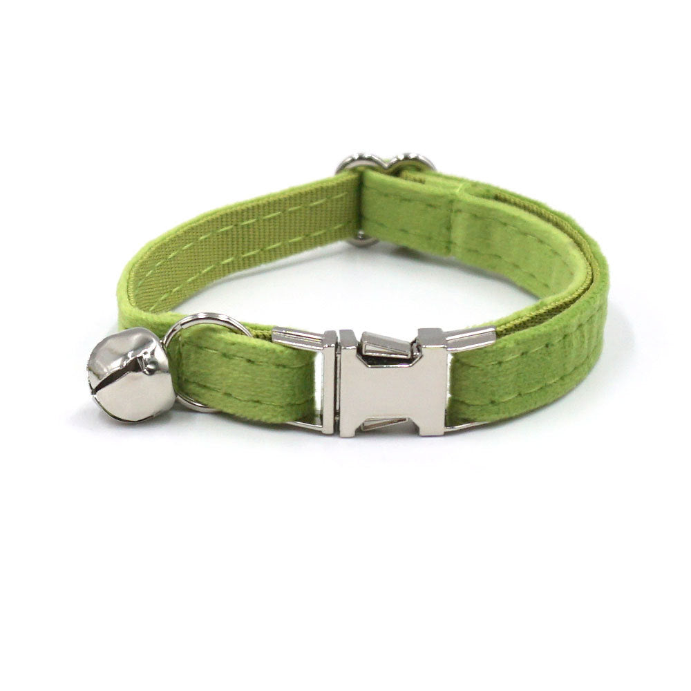 Pettns | Matcha Green Velvet Cat Collar with Bow Detail, Letter Accent and Bell
