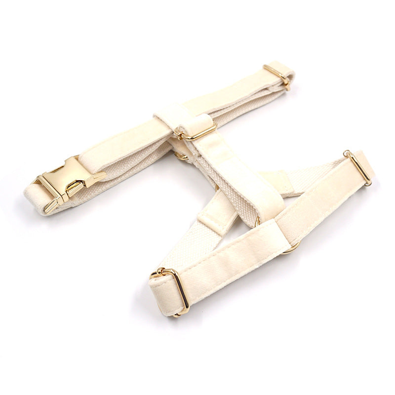 Pettns | Cream Velvet Dog Vest Harness with Gold-Tone Buckle for Everyday Outdoor Walks