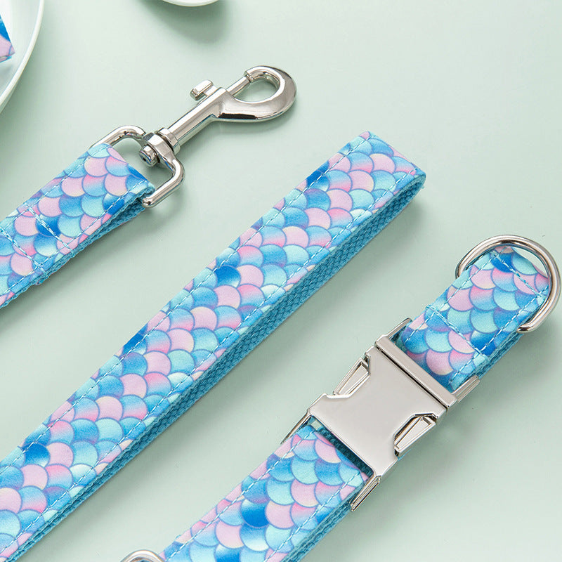 Pettns | Mermaid-Inspired Dog Collar and Leash Set with Rose Gold Tone and Bow Accent