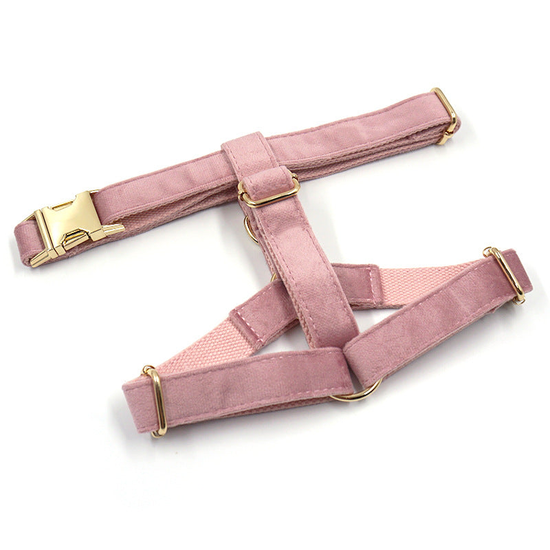 Pettns | Champagne Pink Velvet Dog Harness with Gold-Tone Buckle for Everyday Walks