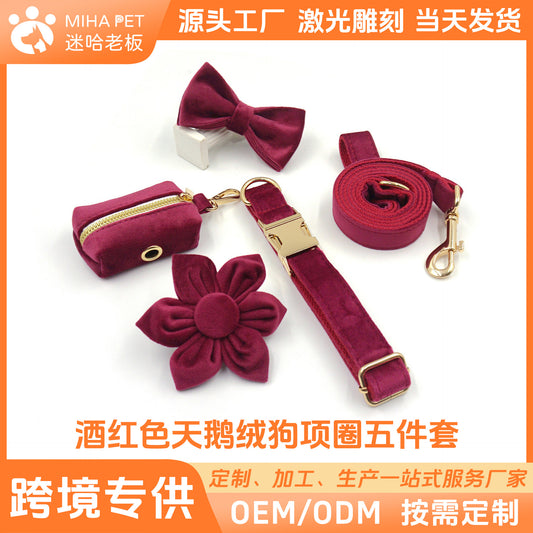 Velvet Pet Collar Lettering Velvet Flower Dog Collar Leash Bow Set Ins Dog Collar