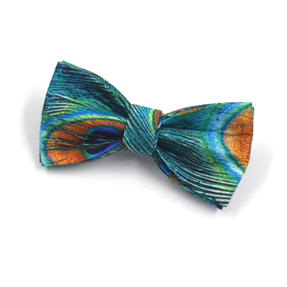 Pettns | Peacock Feather Print Pet Collar with Bow and Bell for Daily Wear