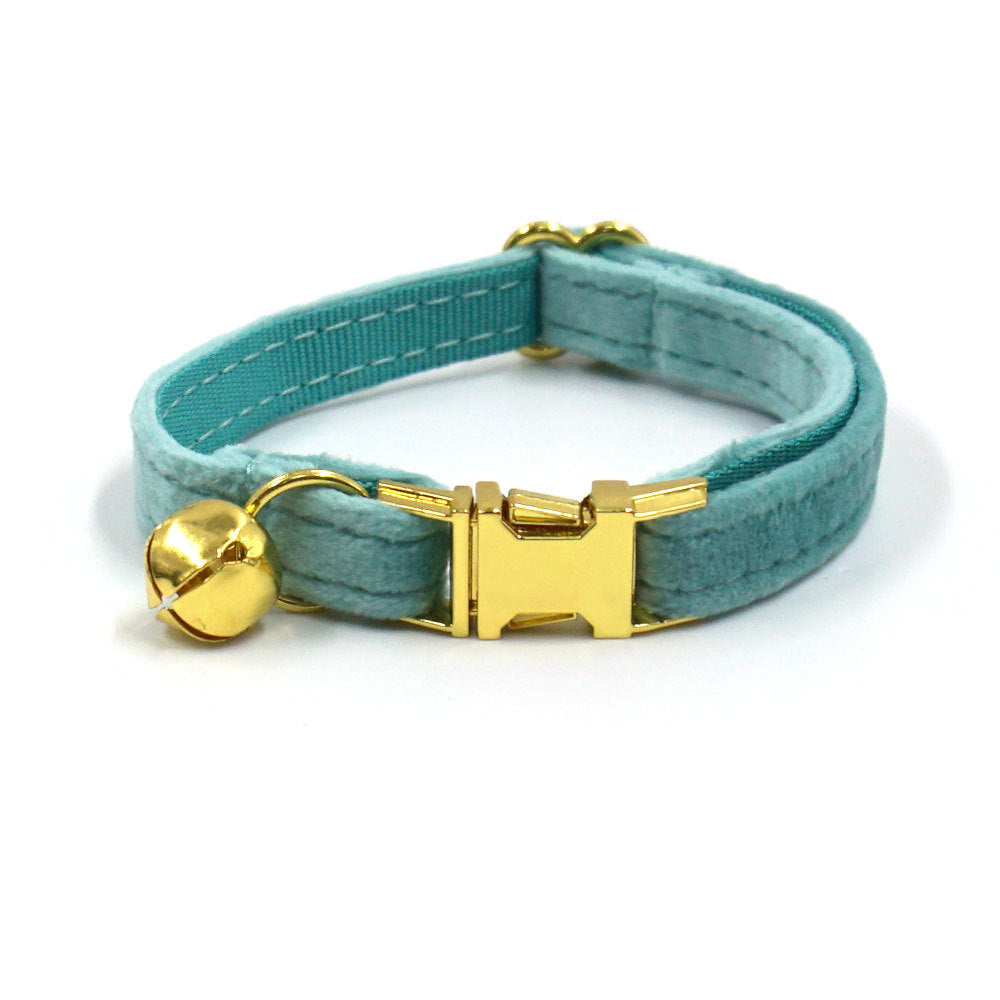 Pettns | Lake Green Velvet Cat Collar with Bow and Bell for Everyday Wear