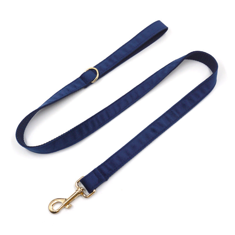 Gold Buckle Hidden Blue Velvet Dog Collar French Dog Pet Collar Bow Amazon Wholesale Engraved Pet Collar Leash