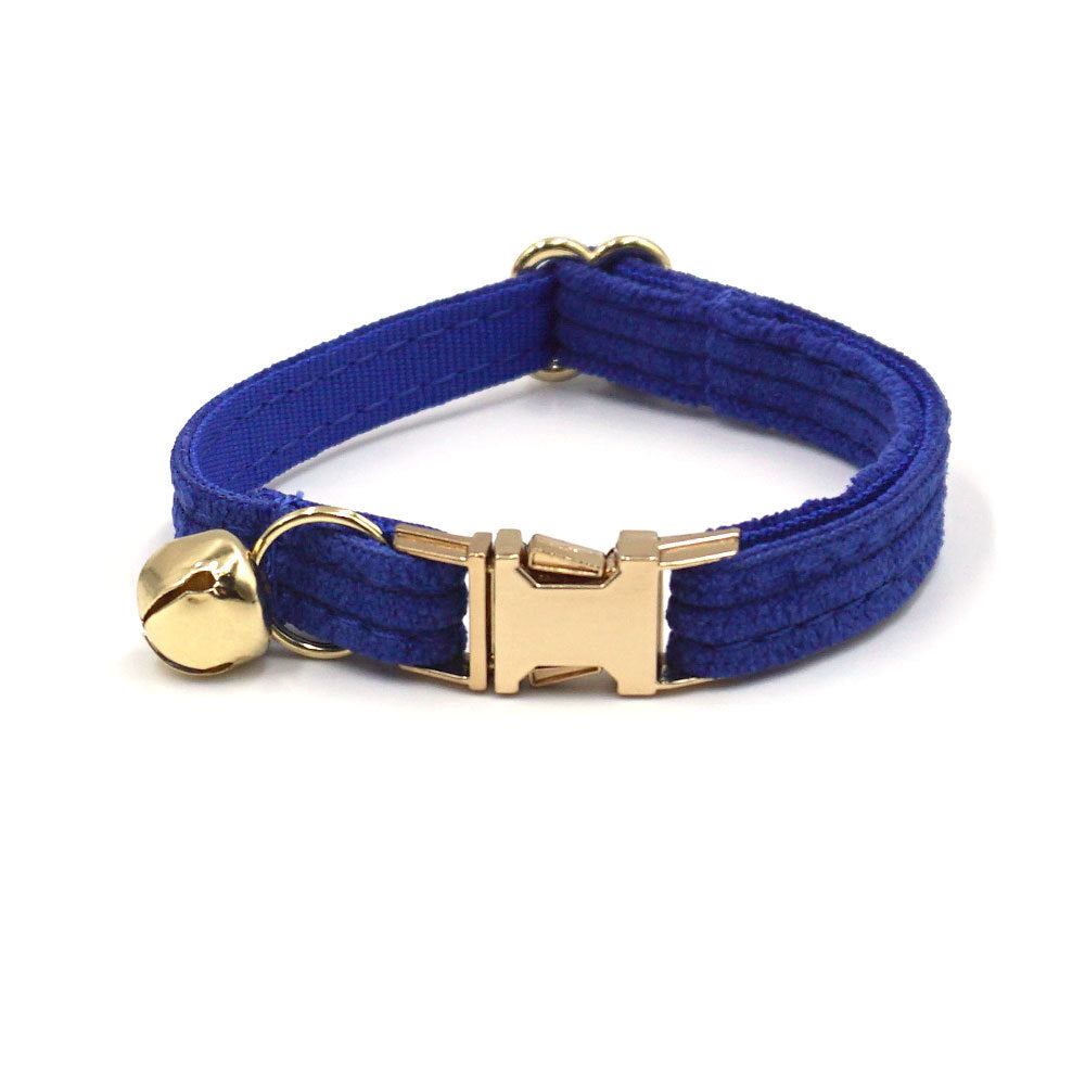 Pettns | Sapphire Blue Corduroy Cat Collar with Bow Detail, Bell and Optional Engraving