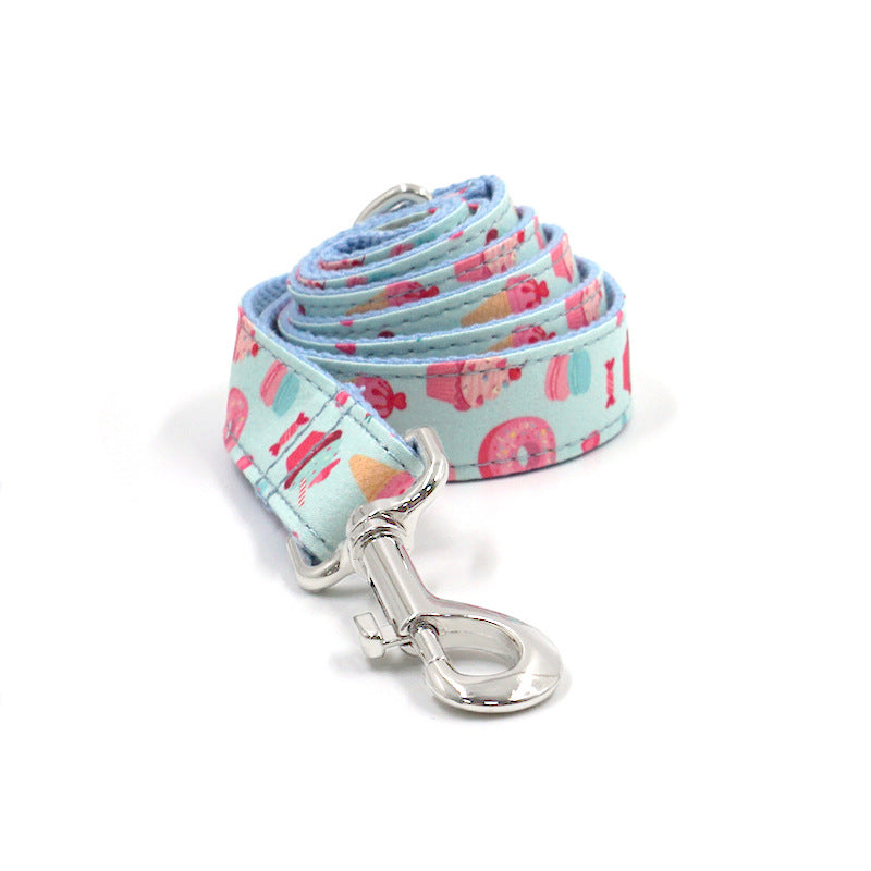 Cross-Border Pet Collar Leash Bow Set Ins Style Cute Cartoon Dog Collar Leash When Going Out