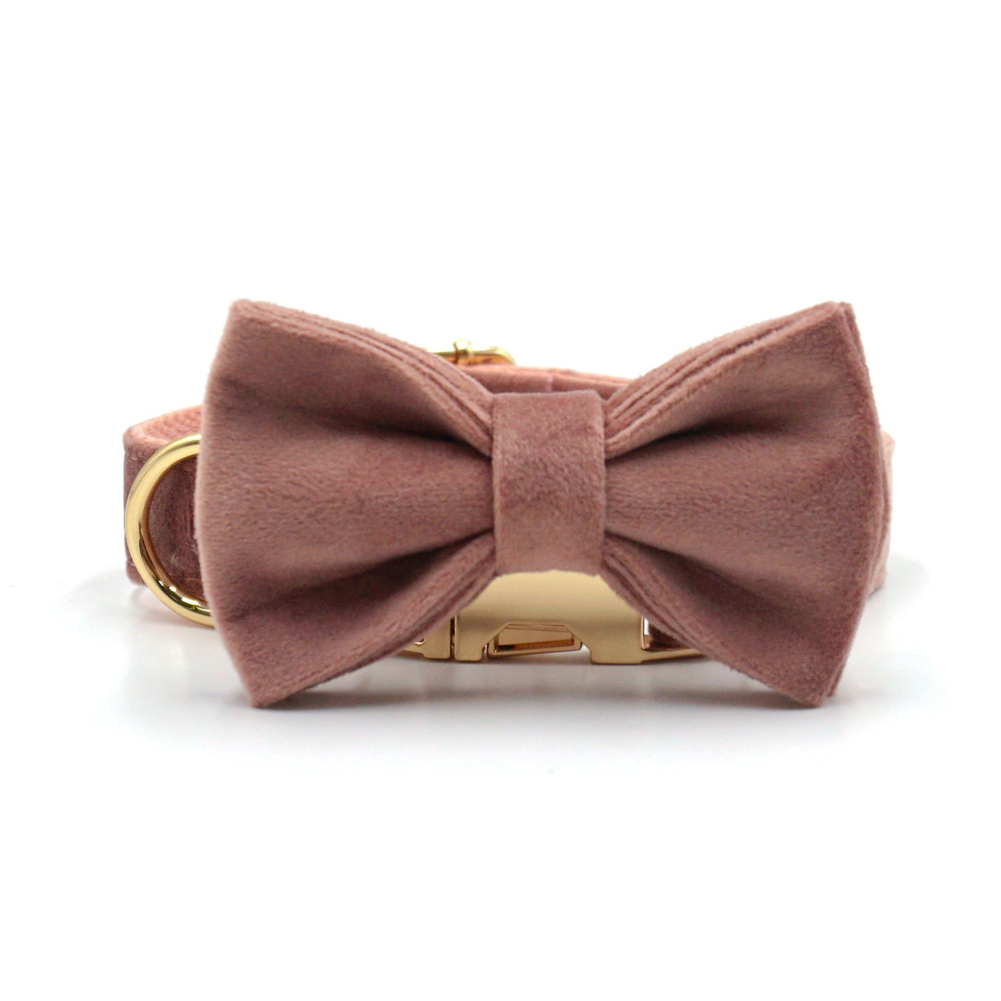 Cross-Border Dropshipping Elegant Dark Pink Velvet Gold Buckle Pet Collar Leash Bow Set Laser Engraving