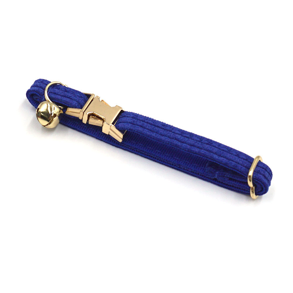Pettns | Sapphire Blue Corduroy Cat Collar with Bow Detail, Bell and Optional Engraving