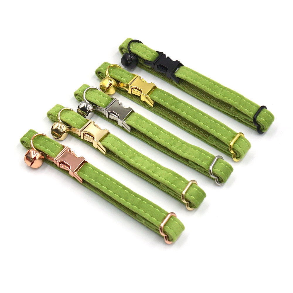 Pettns | Matcha Green Velvet Cat Collar with Bow Detail, Letter Accent and Bell