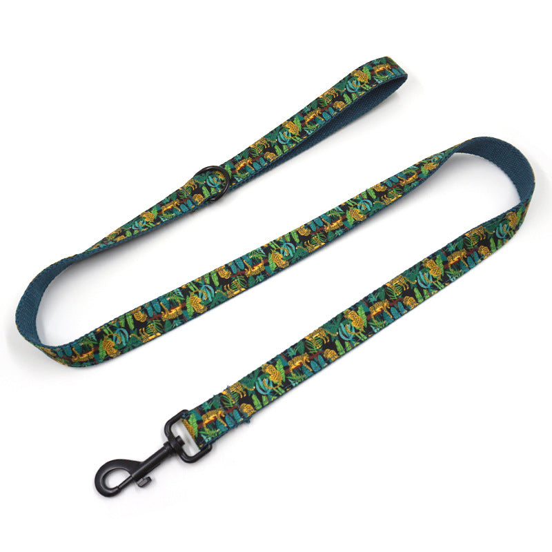 Ins Popular Jungle Leopard Pet Collar Leash Bow Cross-Border Wholesale Leopard Dog Collar Leash