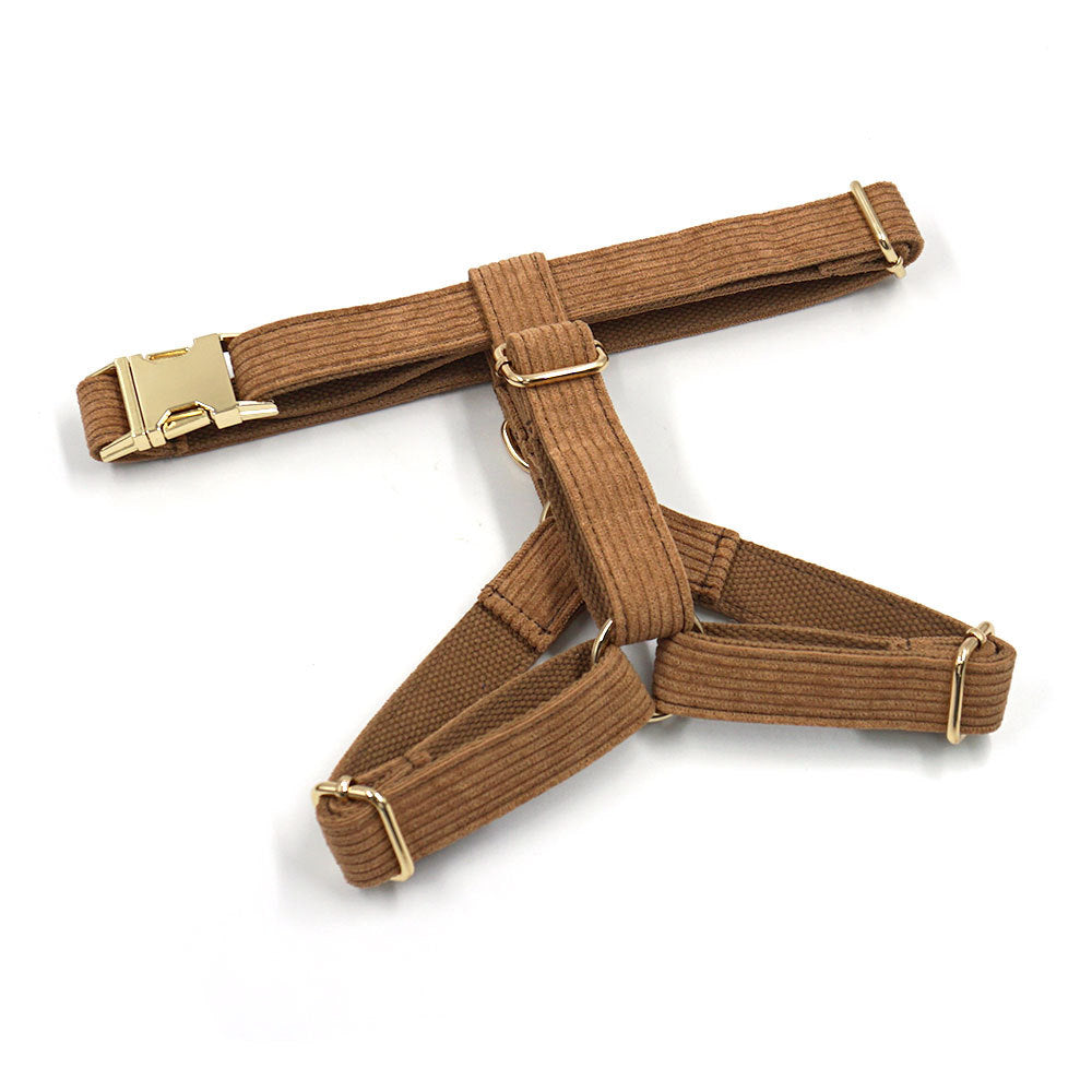 Pettns | Brown Velvet Dog Vest Harness with Gold-Tone Buckle for Everyday Outings