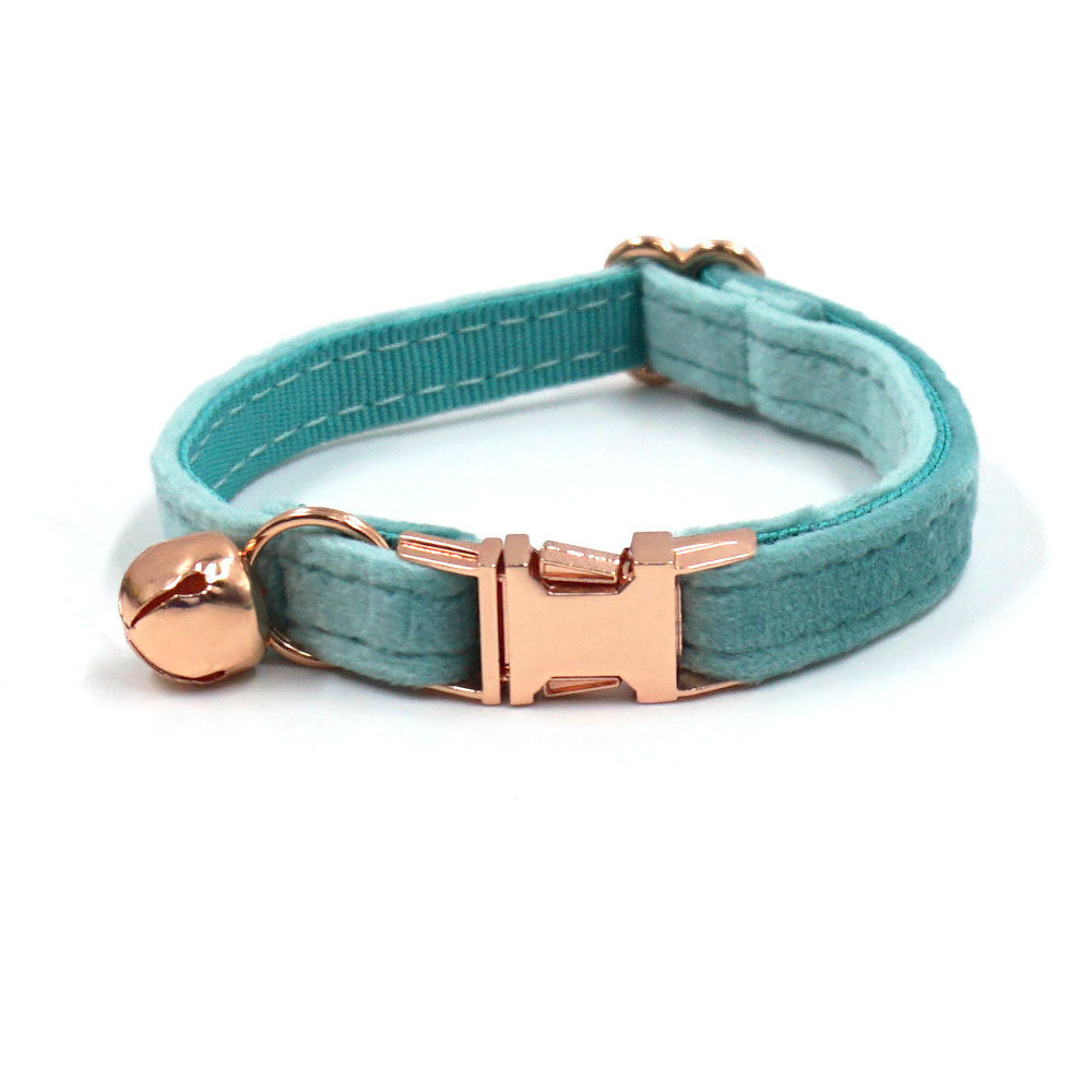 Pettns | Lake Green Velvet Cat Collar with Bow and Bell for Everyday Wear