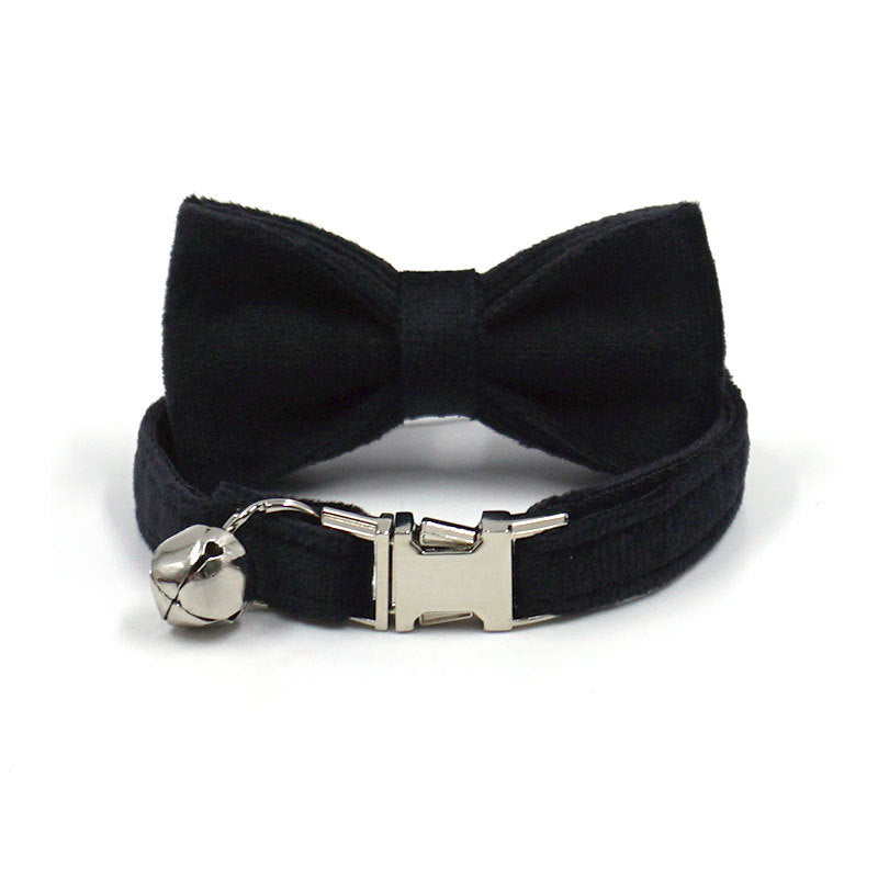 Pettns | Black Velvet Cat Collar with Metal Buckle, Optional Engraving and Bell Accent