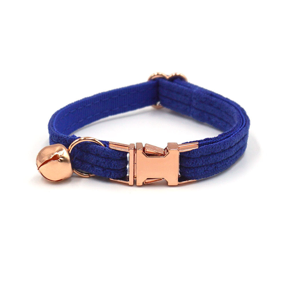 Pettns | Sapphire Blue Corduroy Cat Collar with Bow Detail, Bell and Optional Engraving