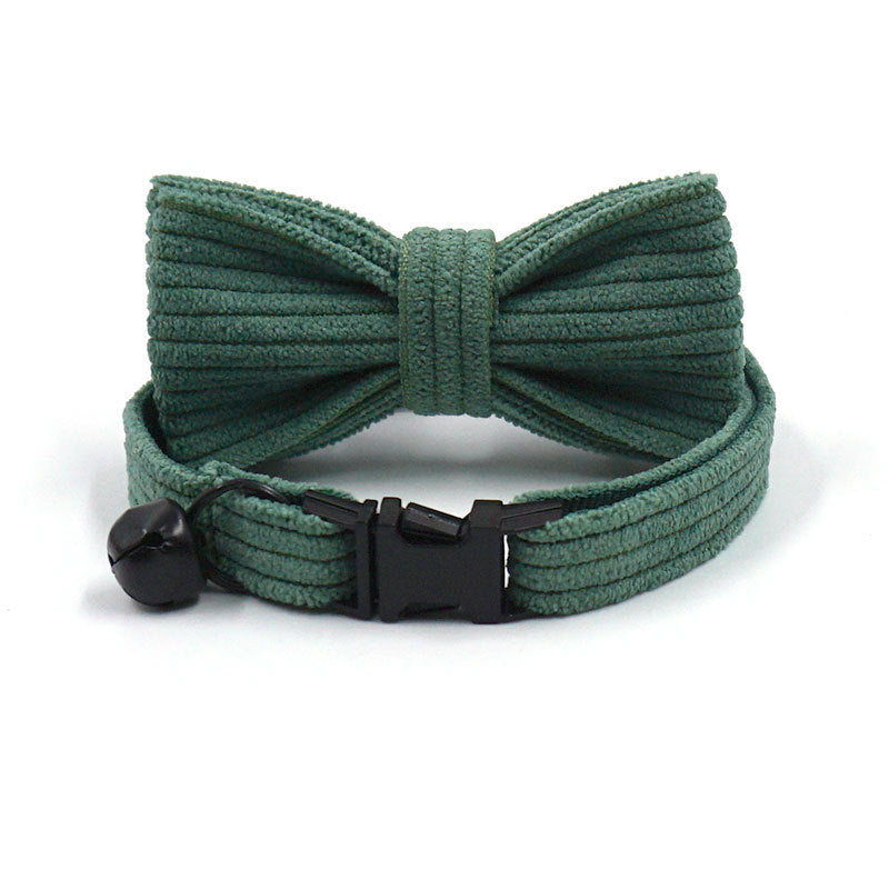 Pettns | Duck Green Corduroy Cat Collar with Bow Detail and Bell for Everyday Wear