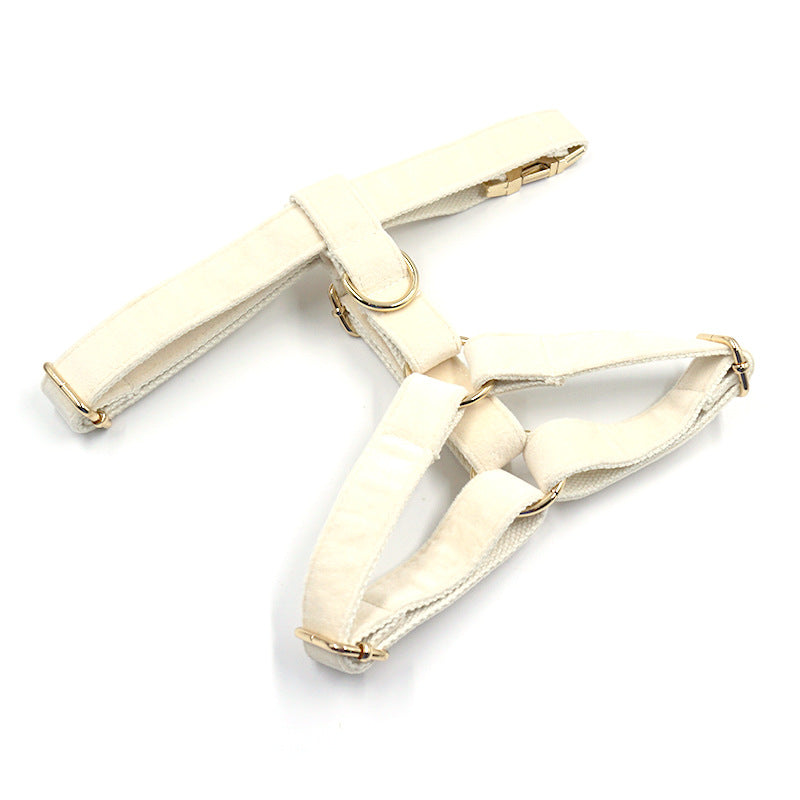 Pettns | Cream Velvet Dog Vest Harness with Gold-Tone Buckle for Everyday Outdoor Walks