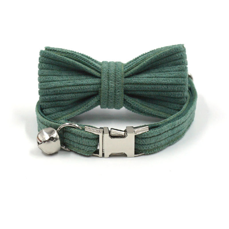 Pettns | Duck Green Corduroy Cat Collar with Bow Detail and Bell for Everyday Wear