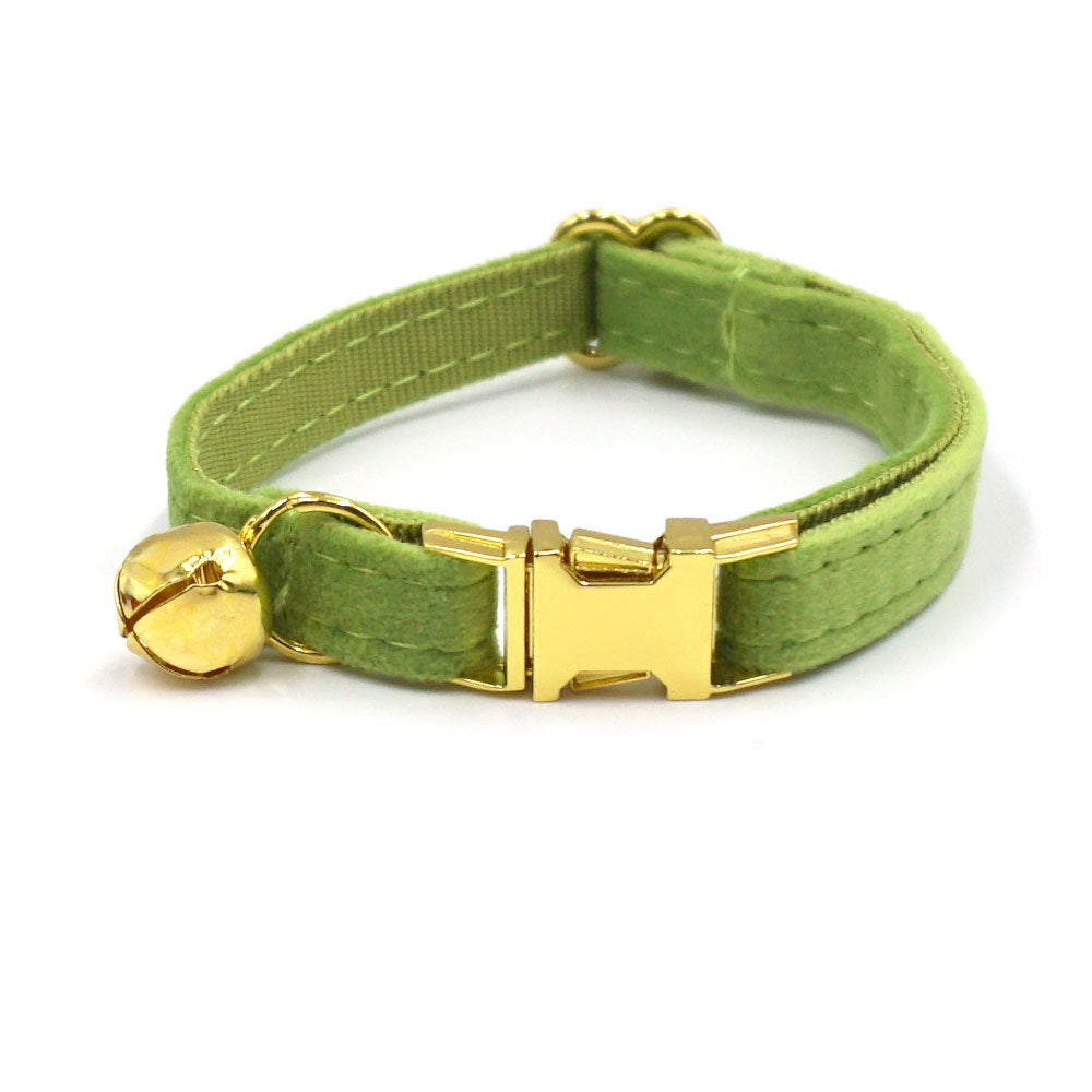 Pettns | Matcha Green Velvet Cat Collar with Bow Detail, Letter Accent and Bell