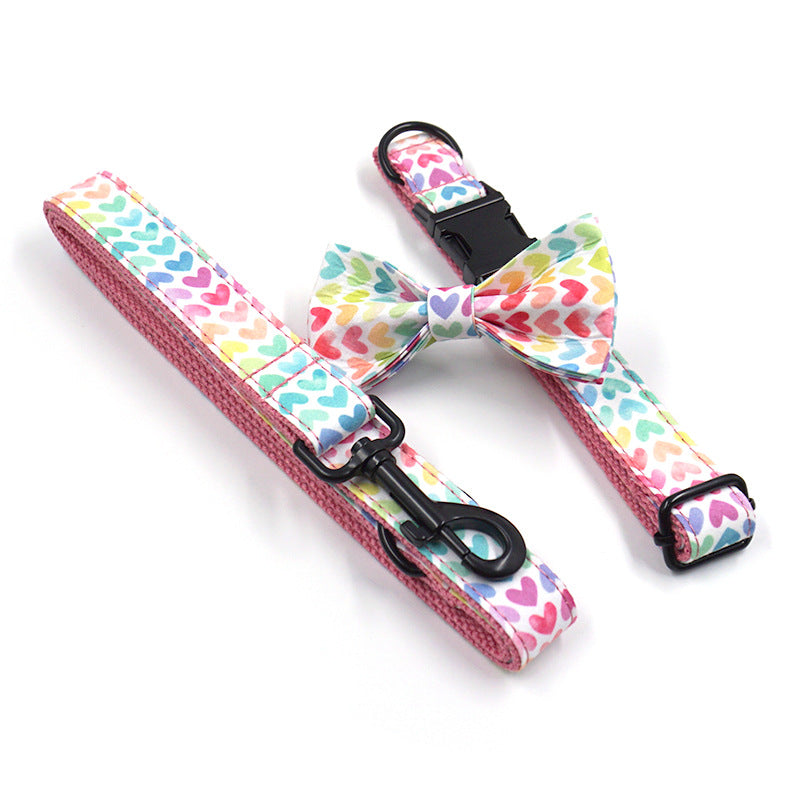 Miha Boss Cross-Border Delivery Of Colorful Heart Fashion Design Ins Pet Collar Leash Bow Set