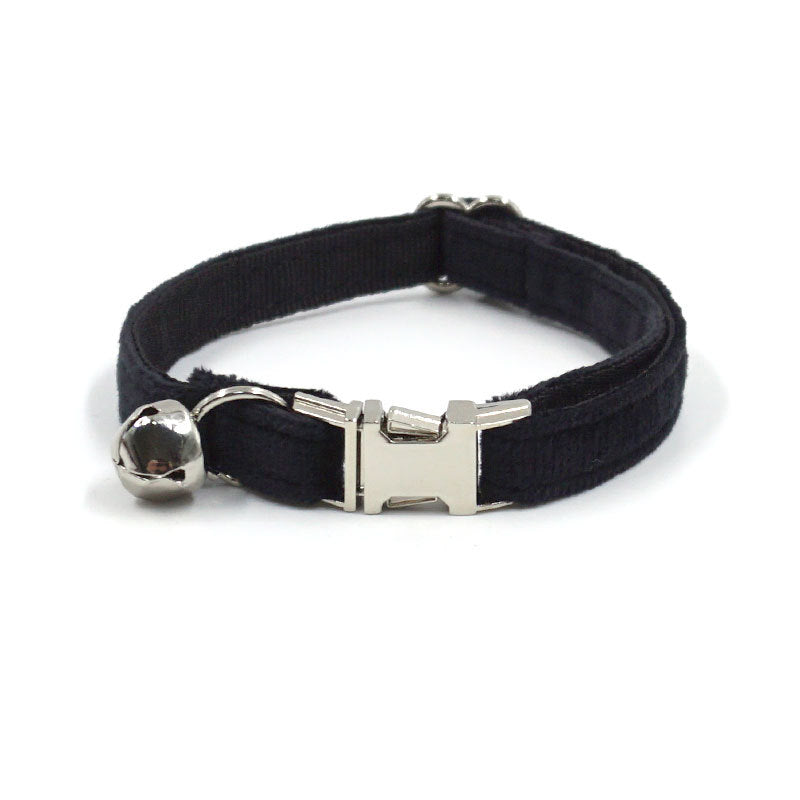 Pettns | Black Velvet Cat Collar with Metal Buckle, Optional Engraving and Bell Accent