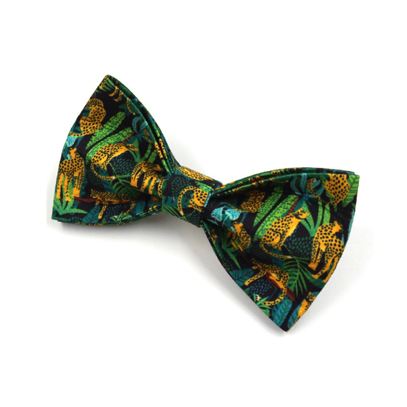Ins Popular Jungle Leopard Pet Collar Leash Bow Cross-Border Wholesale Leopard Dog Collar Leash