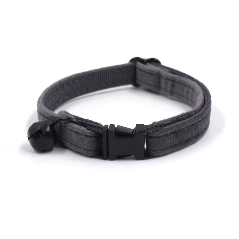 Pettns | Gray Velvet Cat and Small Dog Collar with Bow Detail, Bell and Optional Engraving