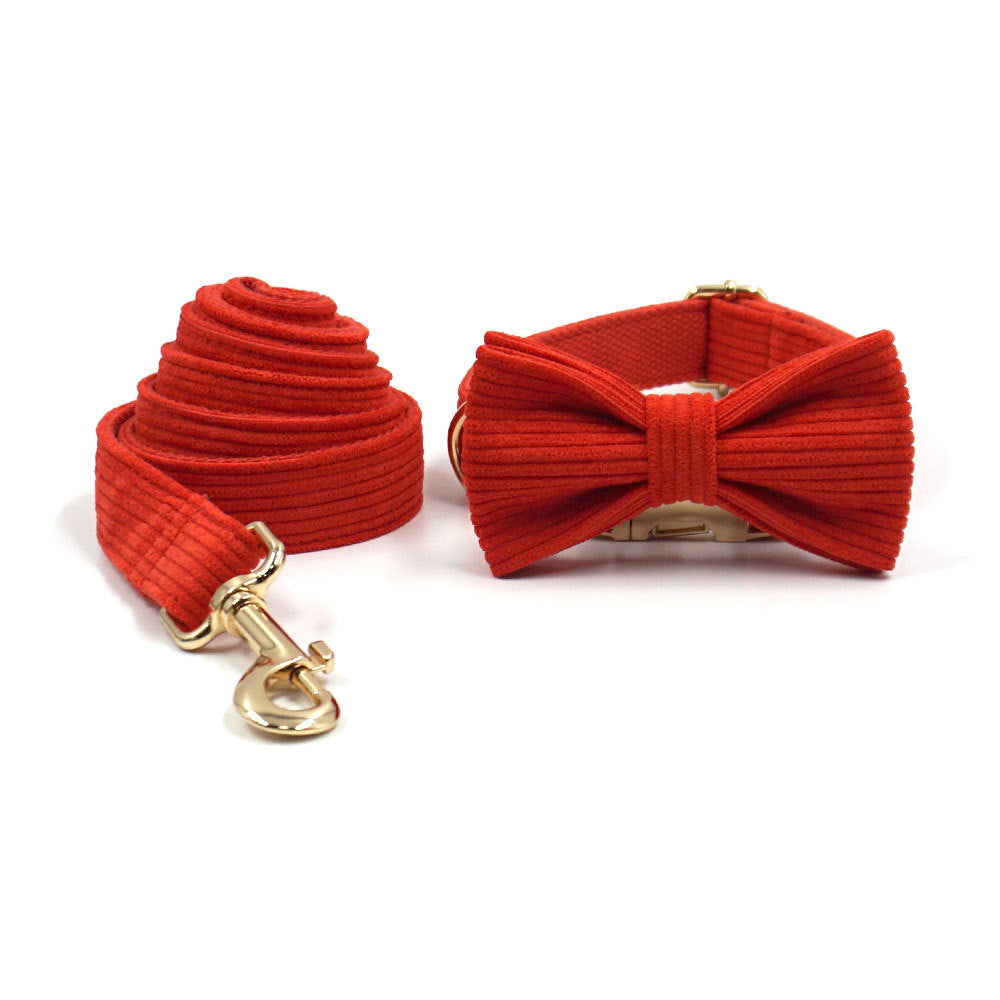 Pumpkin Red Velvet Pet Collar Leash Bow Cross-Border Etsy Amazon Dog Collar Leash