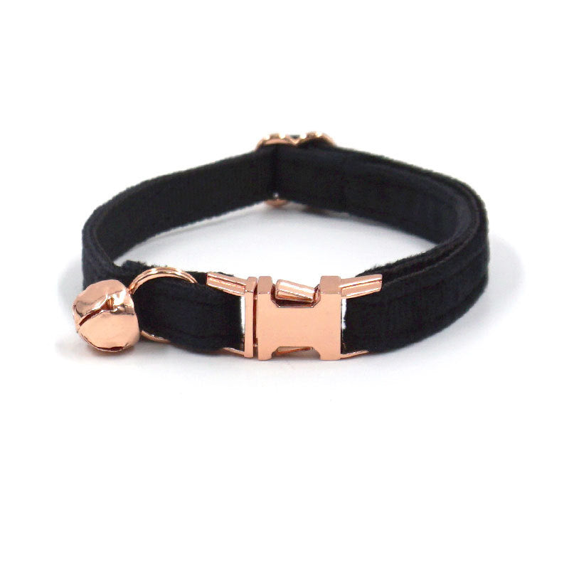 Pettns | Black Velvet Cat Collar with Metal Buckle, Optional Engraving and Bell Accent