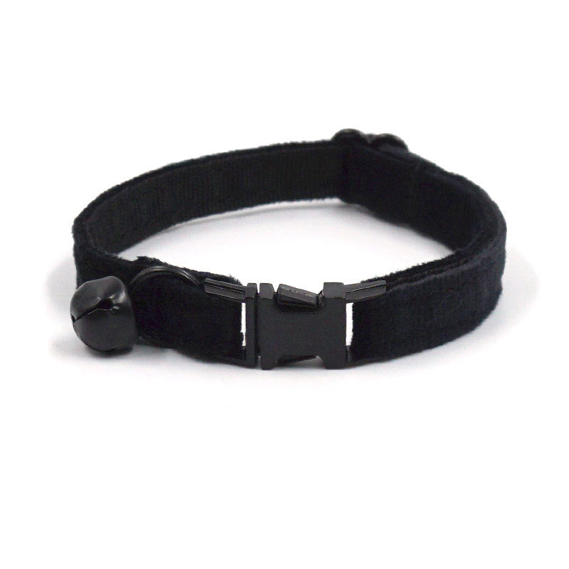 Pettns | Black Velvet Cat Collar with Metal Buckle, Optional Engraving and Bell Accent