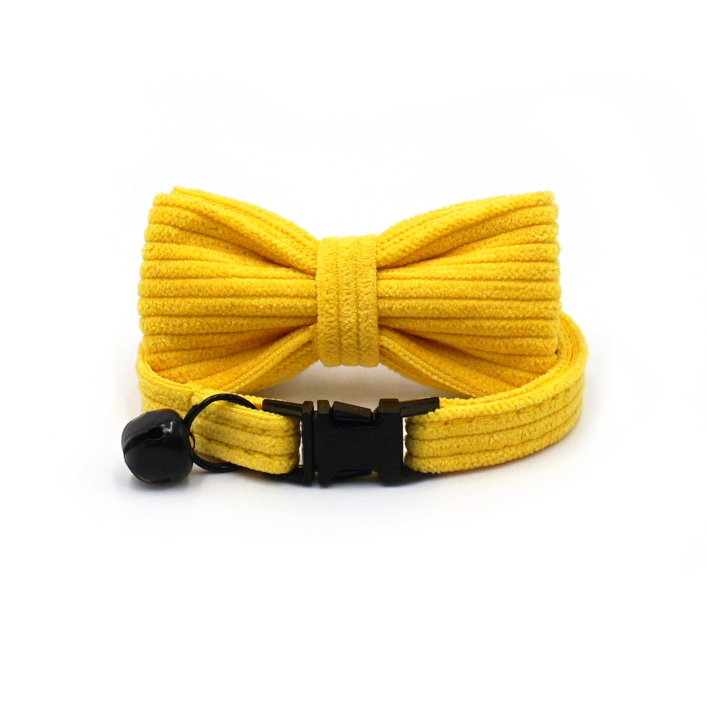 Pettns | Bright Yellow Corduroy Cat Collar with Bell and Optional Laser Engraving