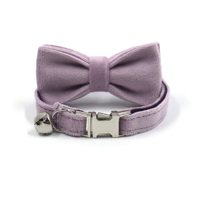 Pettns | Purple Velvet Cat Collar with Bow Detail, Bell Accent and Optional Engraving