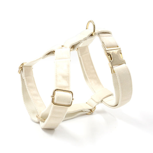 Pettns | Cream Velvet Dog Vest Harness with Gold-Tone Buckle for Everyday Outdoor Walks