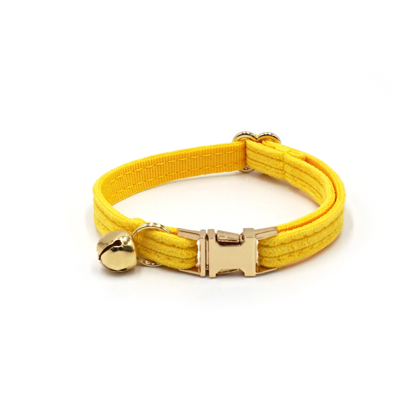 Pettns | Bright Yellow Corduroy Cat Collar with Bell and Optional Laser Engraving