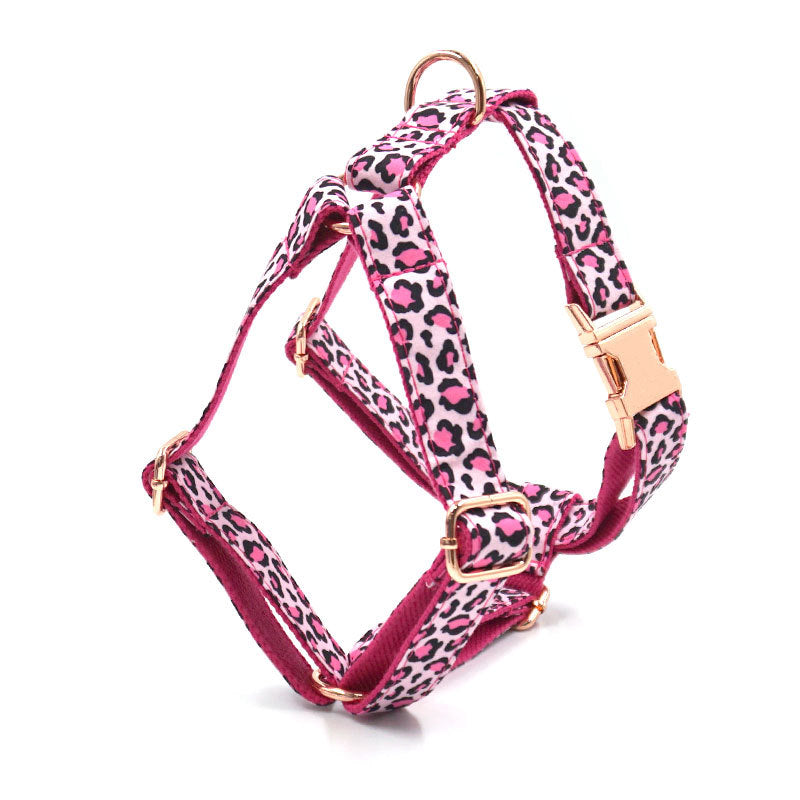 Pettns | Pink Leopard Print Dog Vest Harness with Rose Gold–Tone Buckle for Everyday Walks