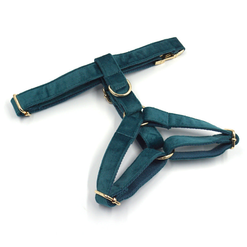 Pettns | Gemstone Green Velvet Dog Harness with Gold-Tone Buckle for Everyday Walks