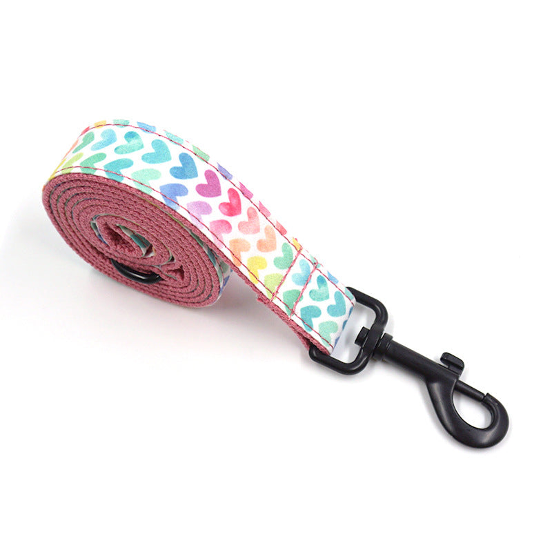 Miha Boss Cross-Border Delivery Of Colorful Heart Fashion Design Ins Pet Collar Leash Bow Set