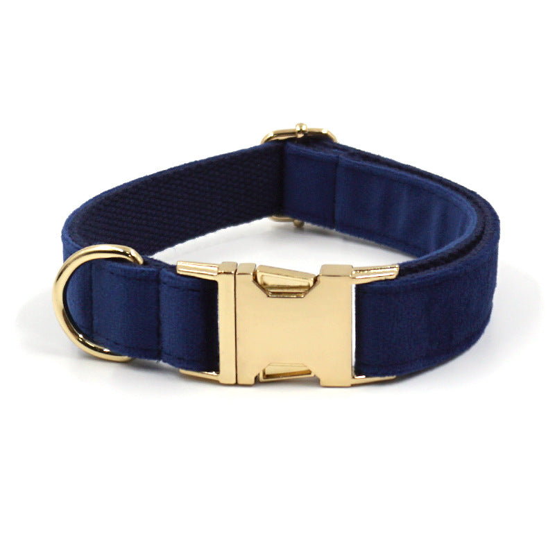 Gold Buckle Hidden Blue Velvet Dog Collar French Dog Pet Collar Bow Amazon Wholesale Engraved Pet Collar Leash