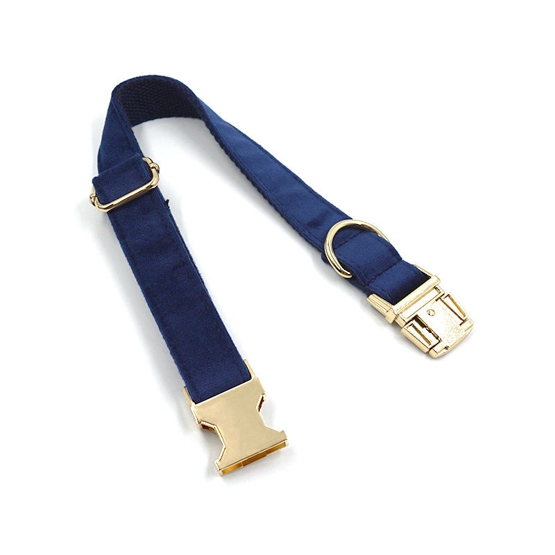 Gold Buckle Hidden Blue Velvet Dog Collar French Dog Pet Collar Bow Amazon Wholesale Engraved Pet Collar Leash