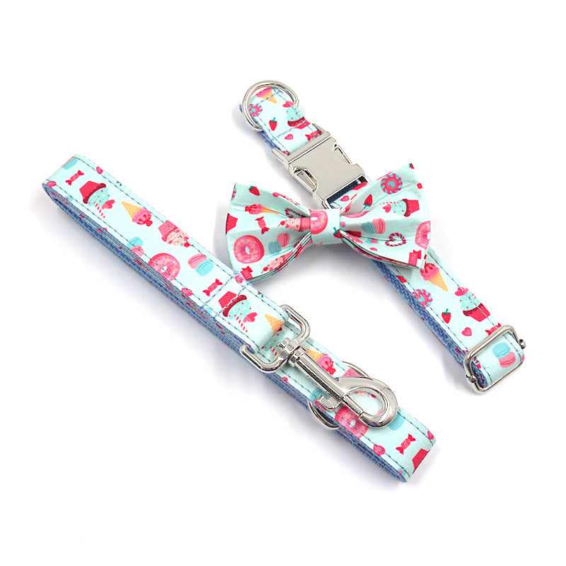 Cross-Border Pet Collar Leash Bow Set Ins Style Cute Cartoon Dog Collar Leash When Going Out
