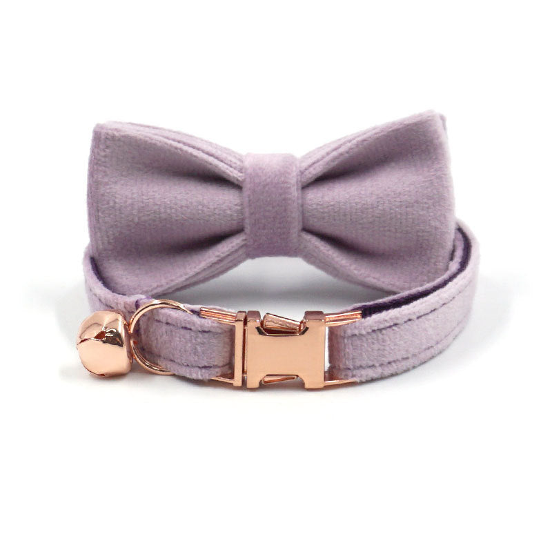Pettns | Purple Velvet Cat Collar with Bow Detail, Bell Accent and Optional Engraving