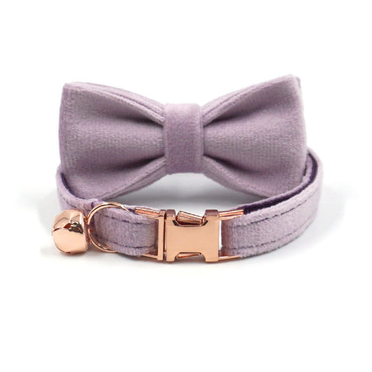 Pettns | Purple Velvet Cat Collar with Bow Detail, Bell Accent and Optional Engraving