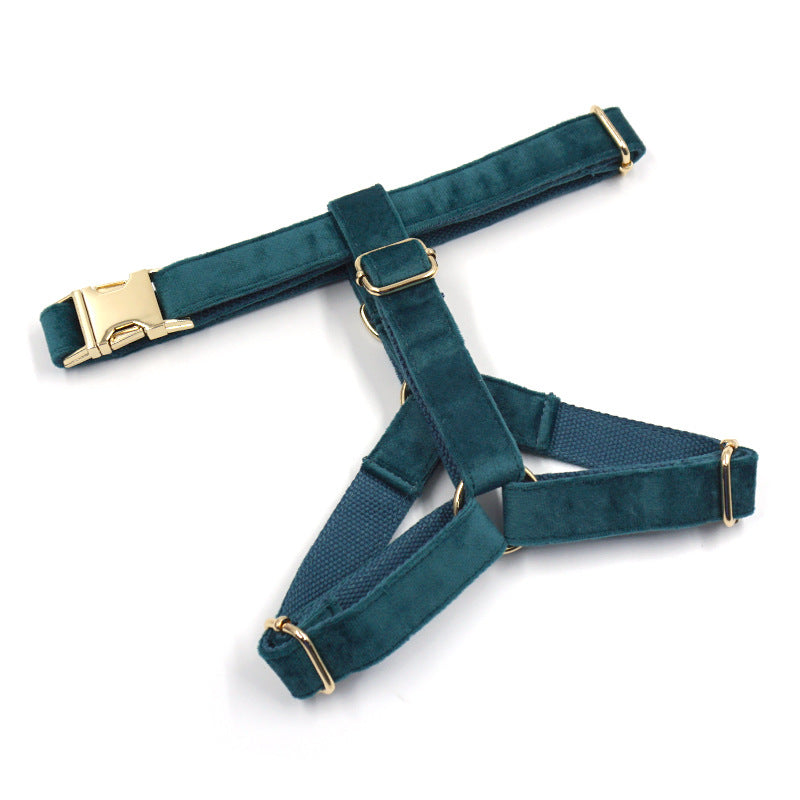 Pettns | Gemstone Green Velvet Dog Harness with Gold-Tone Buckle for Everyday Walks
